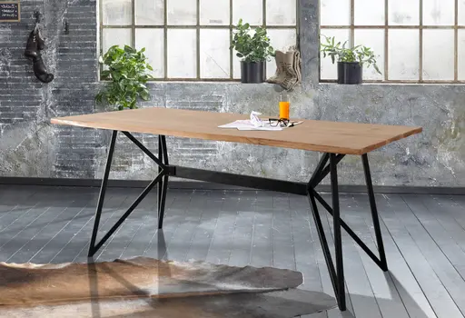 Esstisch - LB ca. 175x90 cm, Akazie massiv, Baumkante, Schwarz
