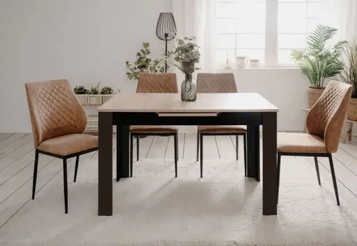 Esstisch - ausziehbar, LB ca. 125x80 cm, Artisan Eiche Nachbildung, Schwarz