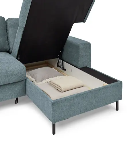 Ecksofa - 2-Sitzer mit Longchair rechts, Stoff, Azur
