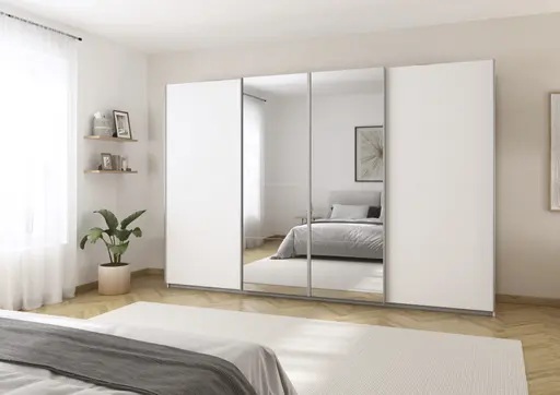 Schwebetürenschrank- inkl. Passepartout, B ca. 316 cm, Weiß, Spiegel