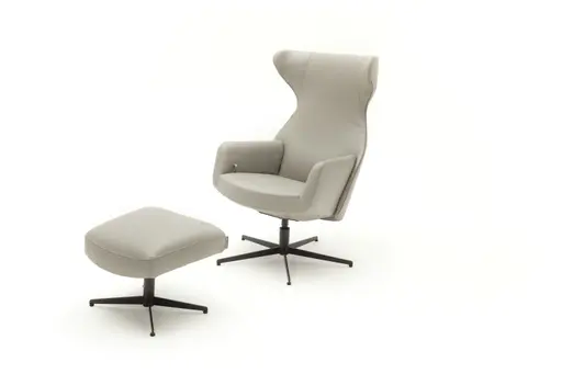 Sessel Kian - Leder, Steingrau, Gestell Schwarz