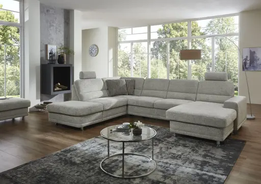 Wohnlandschaft - keine Funktionen, Ecke links, 2,5-Sitzer, Longchair rechts, Webstoff Grau
