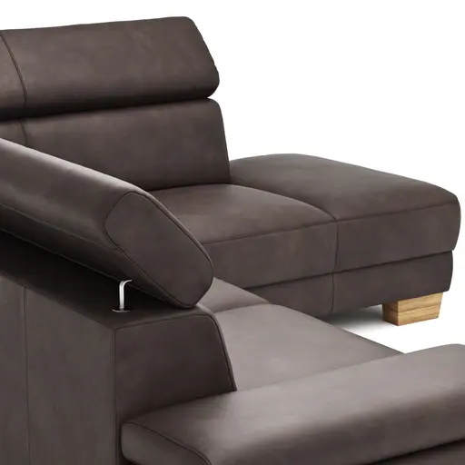 Ecksofa Philadelphia - 2,5-Sitzer mit Ecke rechts inkl. Kopfteil verstellbar, Leder, Dunkelbraun