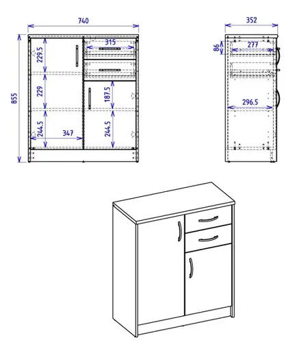 Kommode - B ca. 74 cm, Sonoma Eiche Nachbildung