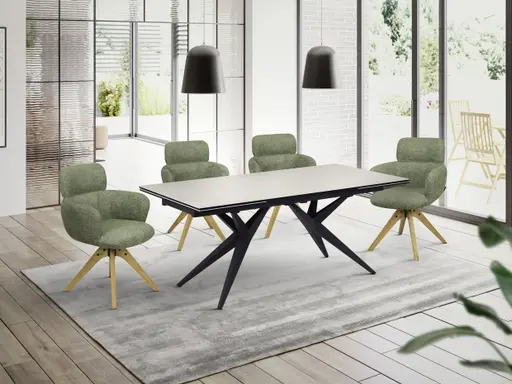 Esstisch MICHELA - ausziehbar, LB ca. 180x95 cm, Glaskeramik, Travertin farbig