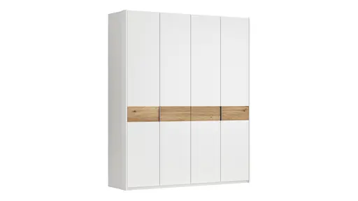 Drehtürenschrank Viana - B ca. 204 cm, Lack, Weiß, Riffholz, Wildeiche