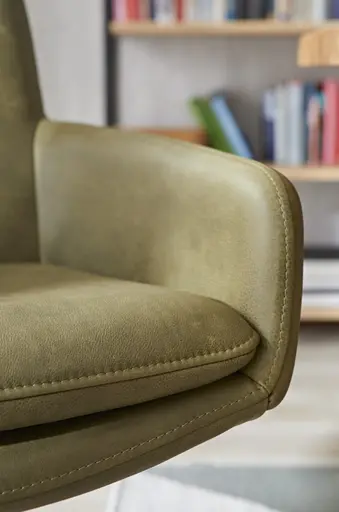 Armlehnstuhl Macano - drehbar, Leder, Olive