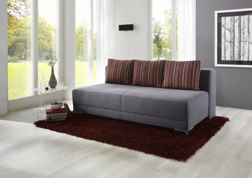 Boxspring-Komfort-Querschläfer - 3-Sitzer mit Schlaffunktion inkl. drei Rückenkissen, Stoff, Grau