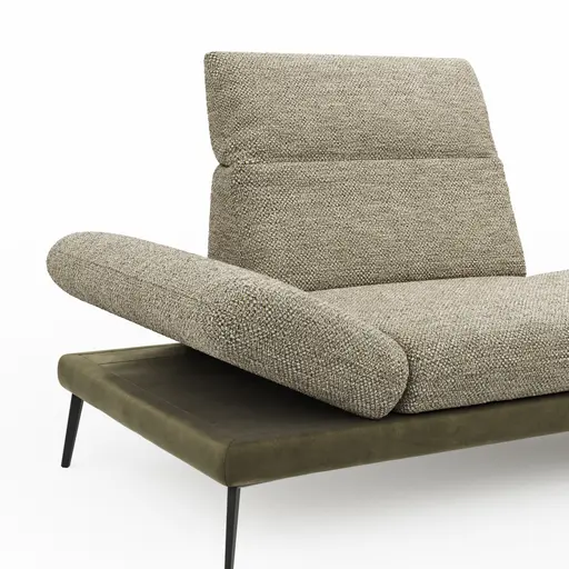 Ecksofa Elena - 2,5-Sitzer und Longchair rechts, Kopfteil/Armlehne verstellbar, Stoff Limette