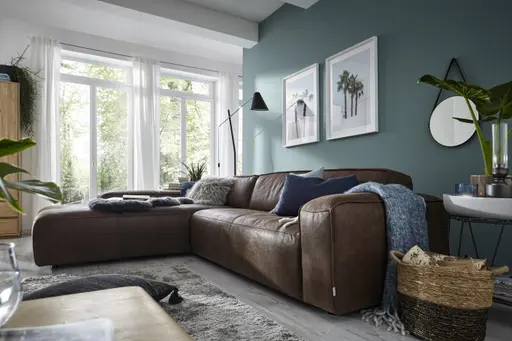 Ecksofa Denver - Longchair links mit 2,5-Sitzer, Leder, Braun