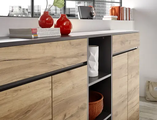 Aktenschrank GRIFFIN - B ca. 80 cm, Graphit, Eiche Nachbildung