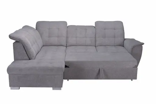 Ecksofa - Ecke links, 2-Sitzer inkl. Schlaffunktion und Bettkasten, verstellbare Kopfstützen, Stoff, Grau