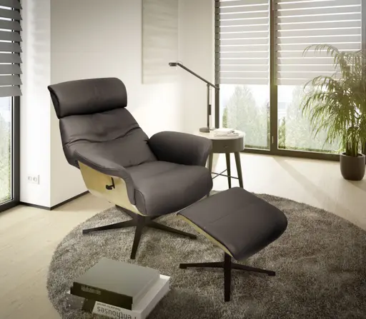 TV-Sessel MOANI mit Hocker - drehbar, Relaxfunktion, Kopfteilverstellung, Leder, Dunkelbraun