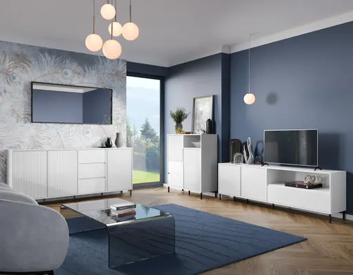 Sideboard - B ca. 212 cm, Weiß, Weiß Hochglanz