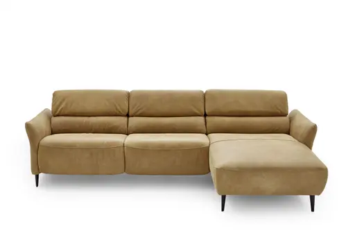 Ecksofa - 3-Sitzer mit Longchair rechts, Rückenlehne verstellbar, Leder, Kurkuma