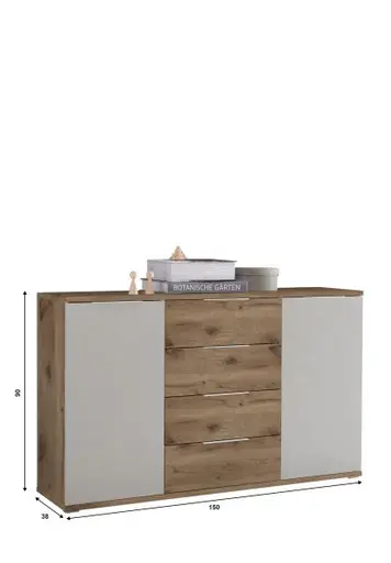 Kommode- Eiche Dekor, Hellgrau, Hirnholz