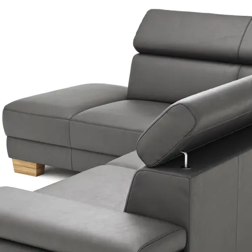 Ecksofa Philadelphia - Ecke links, 2,5-Sitzer, Kopfteil verstellbar (manuell), Leder, Anthrazit