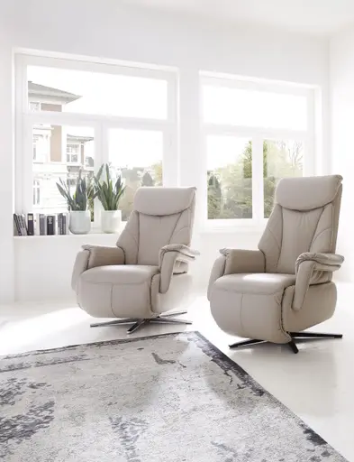 TV-Sessel Swing - Relaxfunktion motorisch, Größe M, Leder, Beige