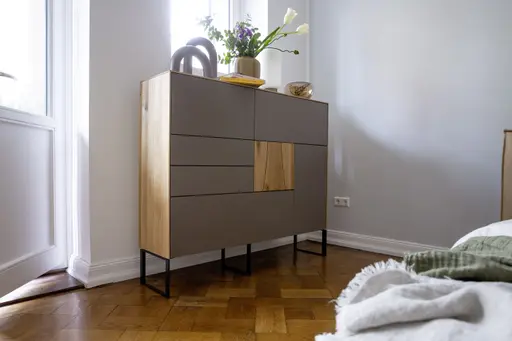 Highboard Mileto - BHT ca. 136x118x35 cm, MDF Steingrau, Naturdesign