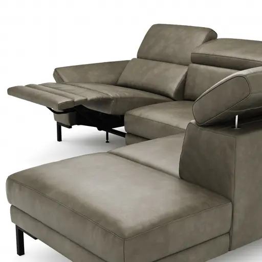 Ecksofa Hudson - 2,5-Sitzer mit Ecke rechts, inkl. Kopfteil/Armlehne verstellbar und Sitzvorzug/Relaxfunktion (motorisch), Leder, Braungrün