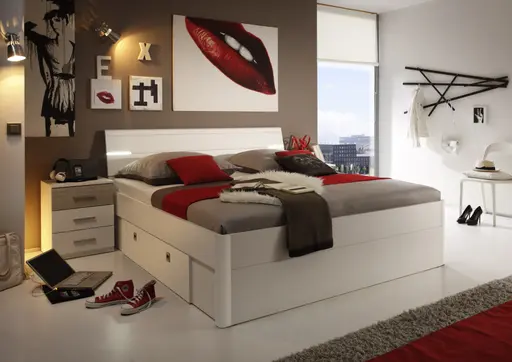 Bettanlage- Liegefläche ca. 180x200 cm, Weiß, Eiche Dekor