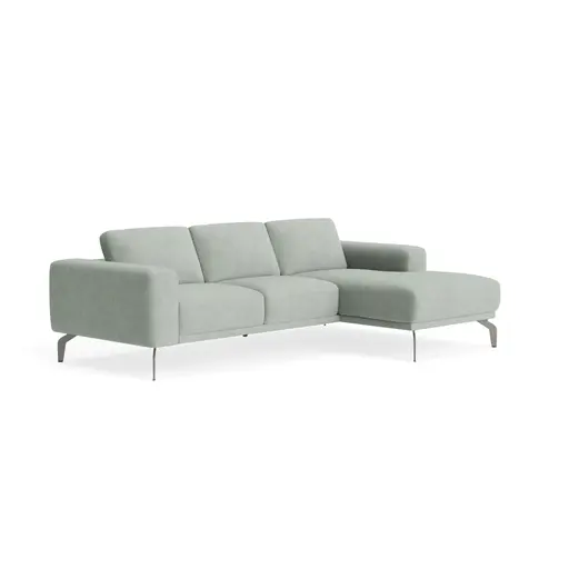 Ecksofa Benissa - 2,5-Sitzer mit Longchair rechts inkl. Sitztiefe und Rückenlehne verstellbar, Stoff, Mint