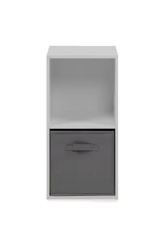 Regal - inkl. Stoffbox, B ca. 30 cm, Weiß, Grau