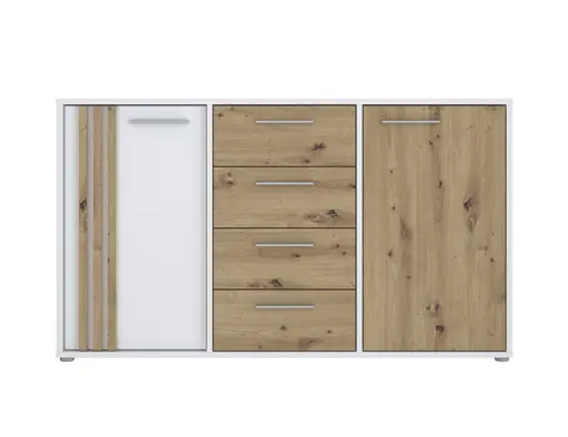 Sideboard FLORISS- Weiß, Eiche Dekor
