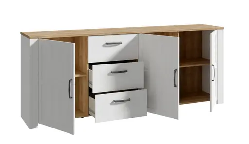 Sideboard FELLIAN- B ca. 220 cm, Weiß, Eiche Dekor