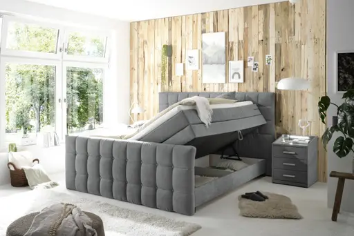 Boxspringbett - Liegefläche ca. 180x200 cm, Stoff, Dunkelgrau