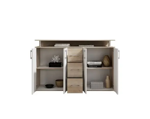 Highboard - B ca. 139 cm, Sonoma Eiche Nachbildung, Weiß