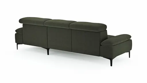 Ecksofa Felipa - 2,5-Sitzer mit Longchair rechts inkl. Kopfteil verstellbar, Stoff, Dunkelgrün