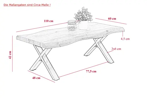 Couchtisch Gerd - LB ca. 110x60 cm, Eiche Dekor, Schwarz, Baumkante