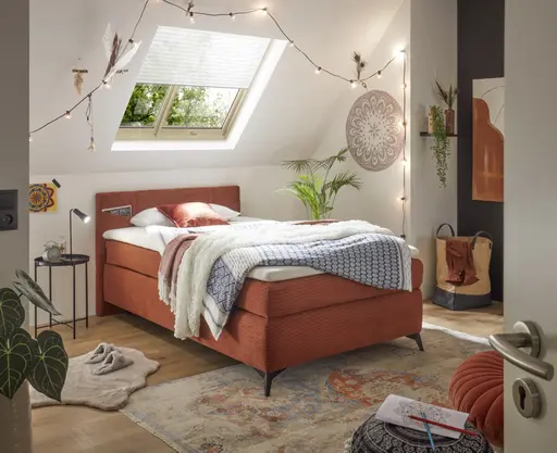 Boxspringbett JODIE- Liegefläche ca. 120x200 cm, Stoff Rostrot