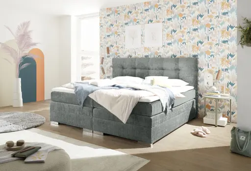 Boxspringbett SANDRIN I- Liegefläche ca. 200x200 cm, Stoff, Grau