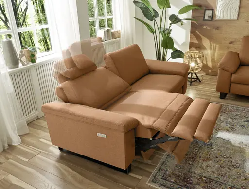 Sofa CALM PLUS 2.0 - 3-Sitzer, Relaxfunktion teilmotorisch, Stoff, Rotbraun