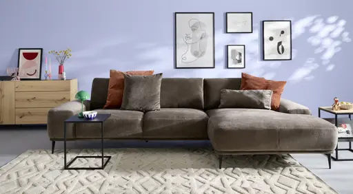 Ecksofa Oslo - 2,5-sitzer, Longchair rechts, Stoff, Dunkelbraun