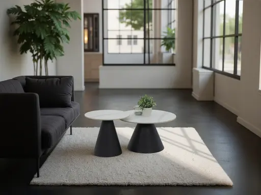 Couchtisch - 2er Set, Marmoroptik weiß matt, Schwarz