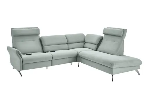 Ecksofa - 3-Sitzer mit Ecke rechts, Rückenlehne verstellbar, Stoff, Salbei