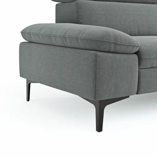 Ecksofa Felipa - 2,5-Sitzer mit Longchair rechts inkl. Kopfteil verstellbar, Stoff, Grau