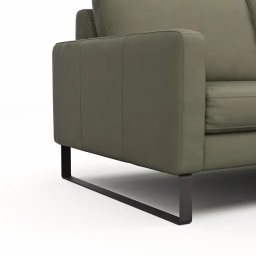 Sofa Enna - 3-Sitzer, Armlehne A, Leder, Olive, Kufe, Schwarz
