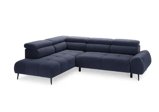 Ecksofa - Ecke links mit 2-Sitzer, Sitzvorzug motorisch, Kopfteil verstellbar, Stoff, Dunkelblau