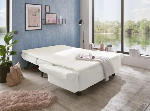  Faltsofa Easy - 2-Sitzer, ca. 140 cm inkl. Schlaffunktion/Topper/Armteil verstellbar, Stoff, Creme
