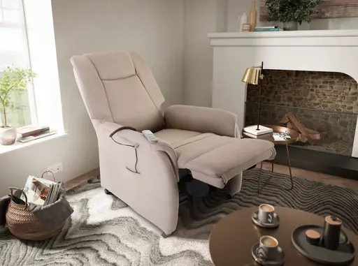 TV-Sessel MANDO - Aufstehhilfe, Relaxfunktion, Stoff, Grau-Beige