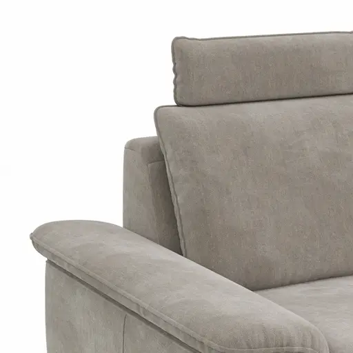 Ecksofa Tulsa KS - 2,5-Sitzer, Spitzecke und 1,5-Sitzer mit Anstellhocker aufklappbar rechts, inkl. Kopfstütze, AL verstellbar und Schlaffunktion, Stoff, Graubeige