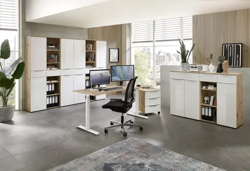 Schreibtisch - höhenverstellbar, LB ca. 160x77 cm, Artisan Eiche Nachbildung, Weiß