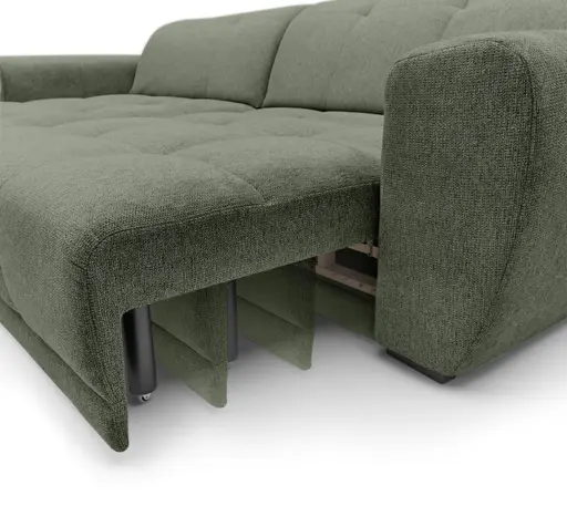 Ecksofa - Longchair links mit 2-Sitzer, Kopfteil verstellbar, Sitztiefe verstellbar motorisch, Stoff, Moos
