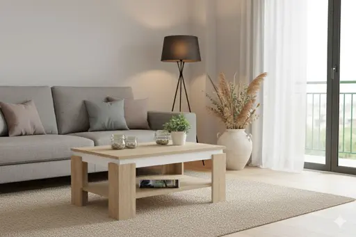 Couchtisch - LB ca. 90x60 cm, Eiche Dekor, Weiß