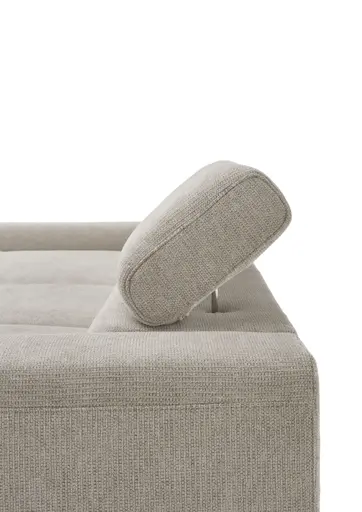 Ecksofa CHENOA - 2-Sitzer mit Longchair rechts, Kopfteil verstellbar, Stoff, Natur