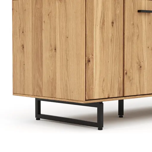 Lowboard Blackpool - Eiche massiv mit Metallrahmen schwarz und Holzbalken